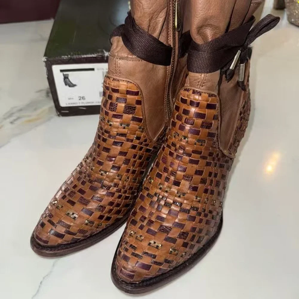 Freebird by Steven Tan and Brown Woven Heeled Boots - Picture 4 of 7